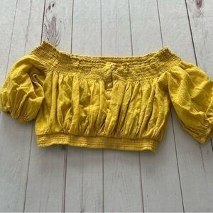 Free People Dancing Till Dawn Off the Shoulder Top Blouse Citrus Honey